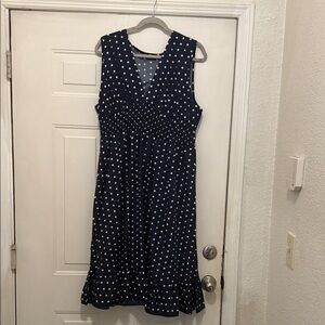 Elegant Navy Sleeveless Dress with White Dots